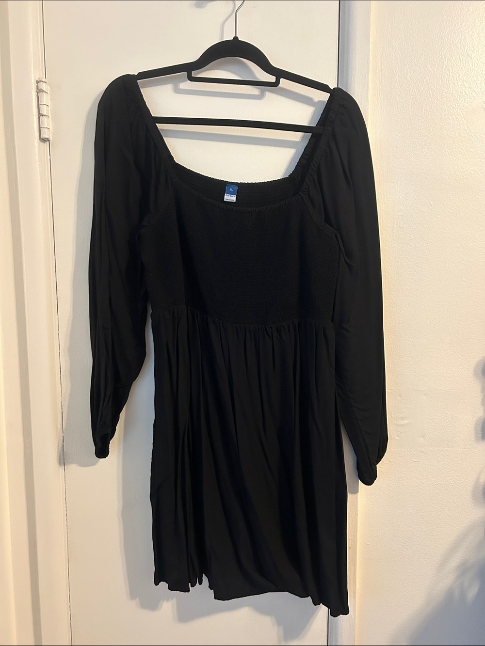 Old Navy Black Long-Sleeve Smocked Bodice Mini Dress